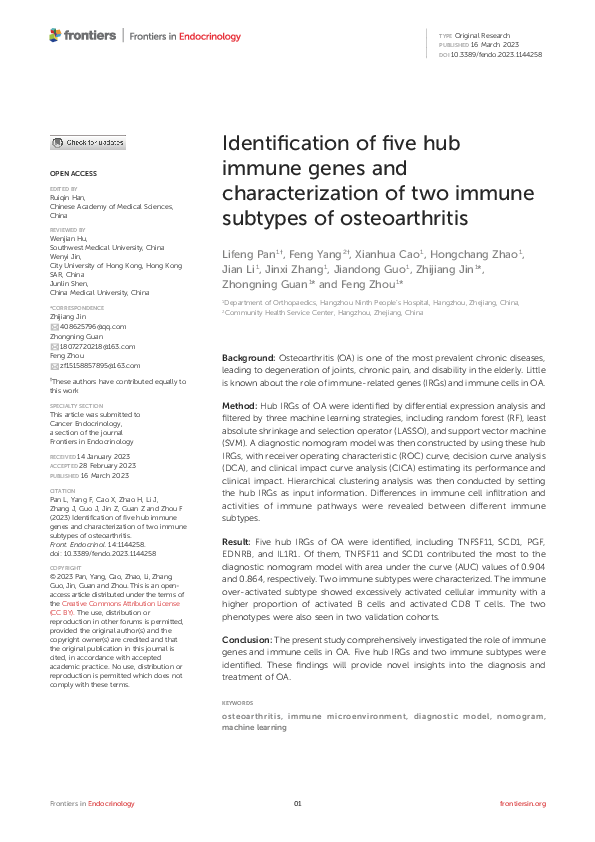 (PDF) Identification of five hub immune genes and characterization of ...