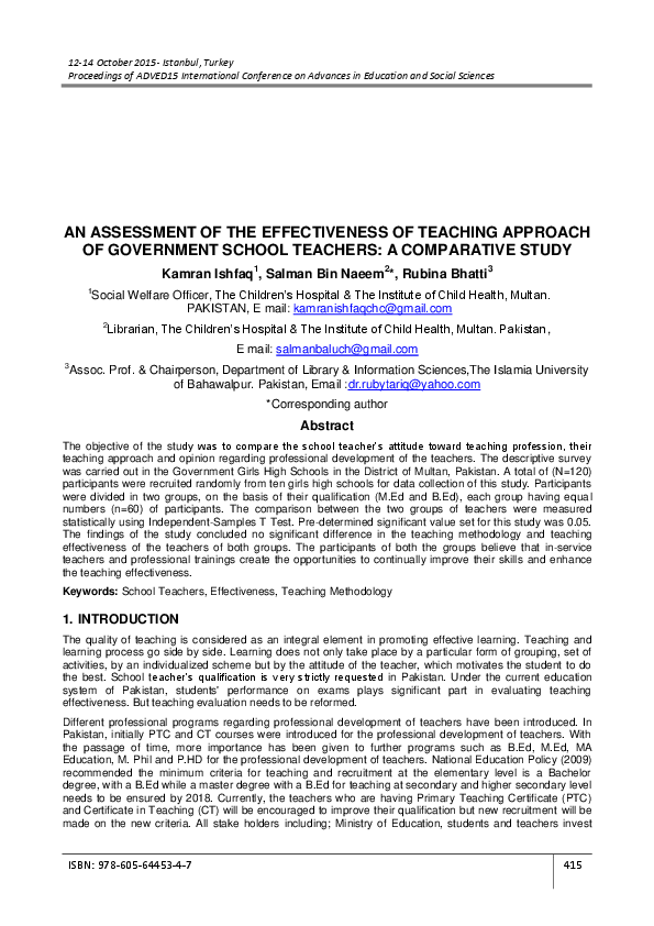 (PDF) An Assessment of the Effectiveness of Teaching Approach of ...