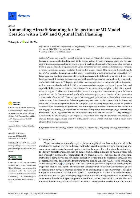 (PDF) Automating Aircraft Scanning for Inspection or 3D Model Creation ...