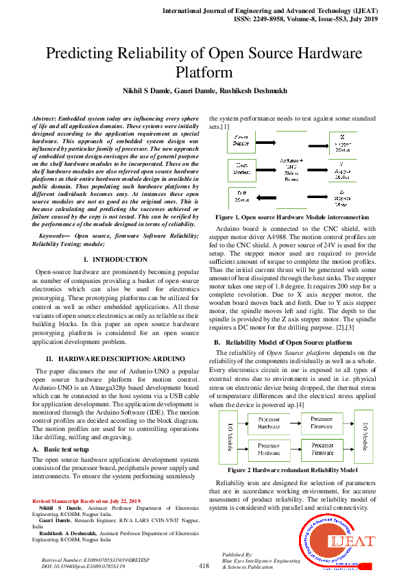 (PDF) Predicting Reliability of Open Source Hardware Platform