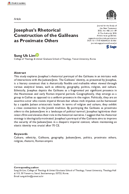 (PDF) Josephus’s Rhetorical Construction of the Galileans as Proximate ...