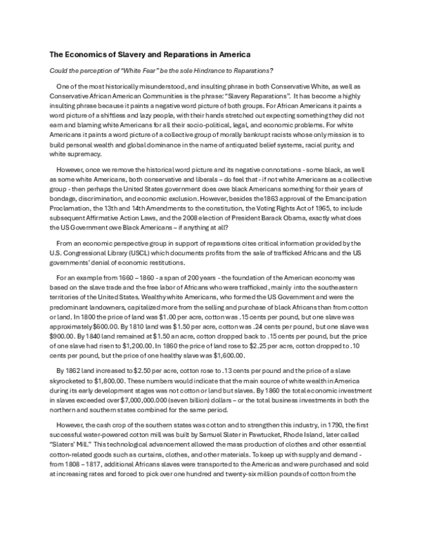 (PDF) The Economics of Slavery in America