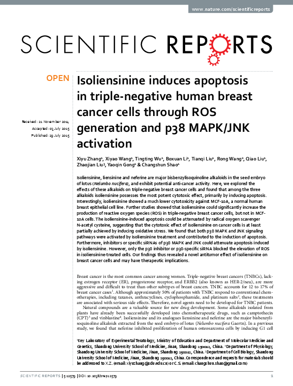 (PDF) Isoliensinine induces apoptosis in triple-negative human breast ...