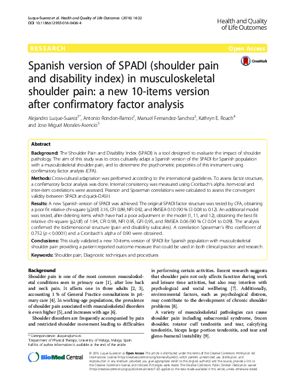 (PDF) Spanish version of SPADI (shoulder pain and disability index) in ...