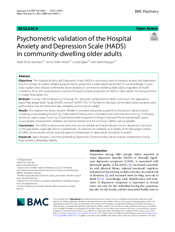 (PDF) Psychometric validation of the Hospital Anxiety and Depression ...