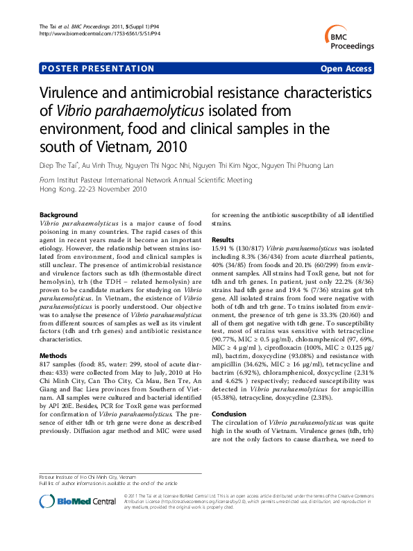(PDF) Virulence and antimicrobial resistance characteristics of Vibrio ...