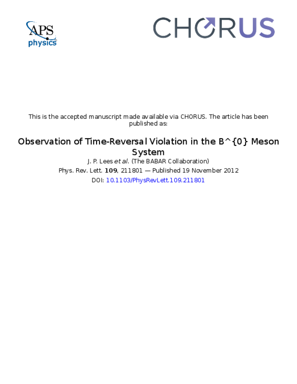 (PDF) Observation of Time-Reversal Violation in the B 0 Meson System