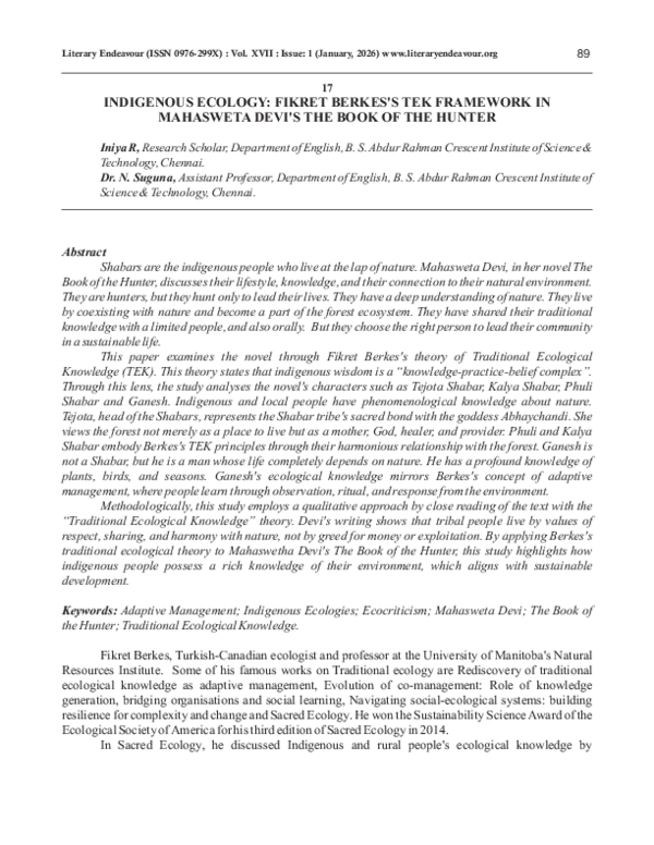(PDF) INDIGENOUS ECOLOGY: FIKRET BERKES'S TEK FRAMEWORK IN MAHASWETA ...