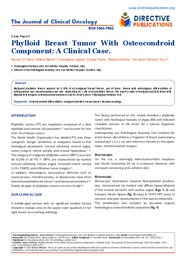 (PDF) Phylloid Breast Tumor With Osteocondroid Component: A Clinical Case
