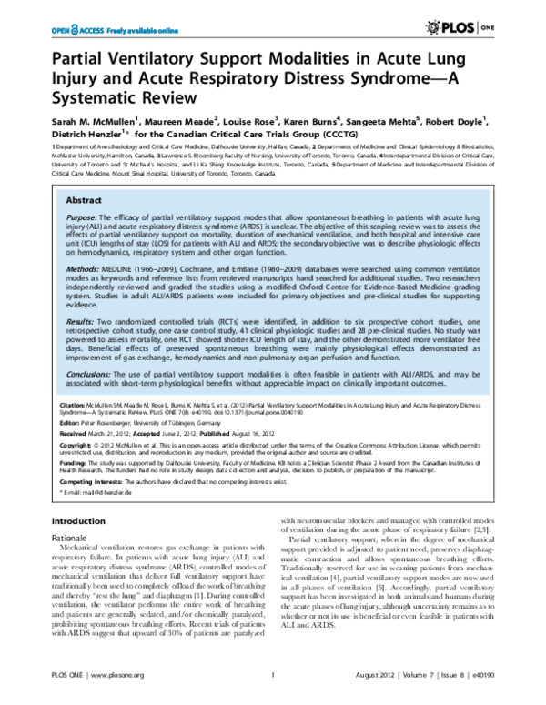 (PDF) Partial Ventilatory Support Modalities in Acute Lung Injury and ...