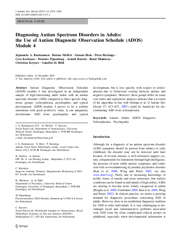 (PDF) Diagnosing Autism Spectrum Disorders in Adults: the Use of Autism ...
