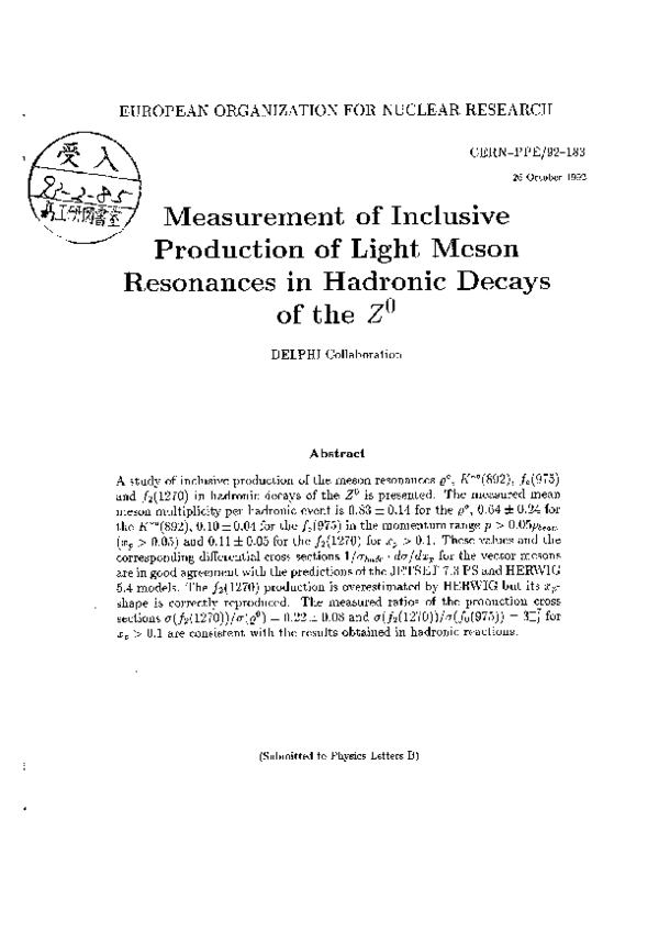 (PDF) Measurement of inclusive production of light meson resonances in ...