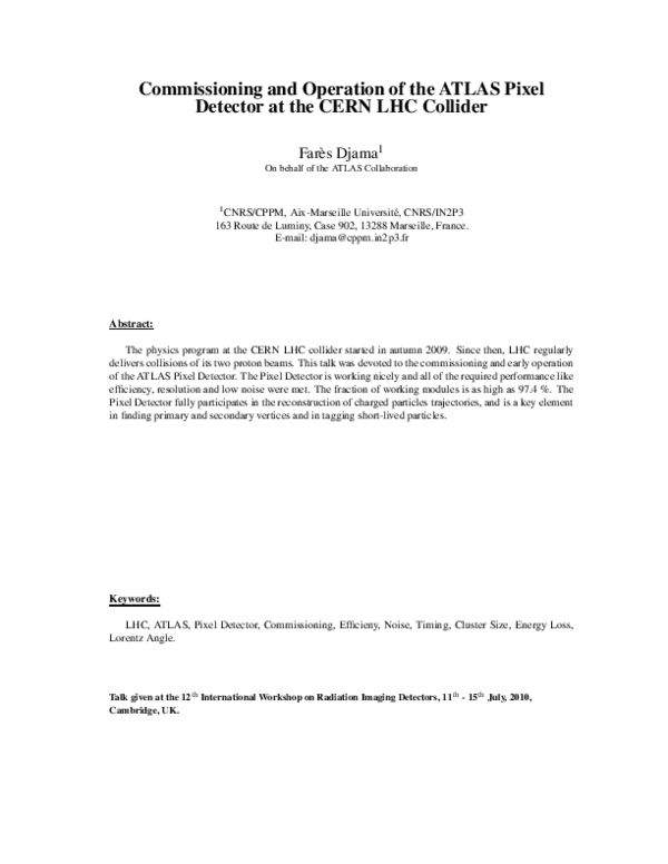 (PDF) Commissioning and operation of the ATLAS Pixel Detector at the ...