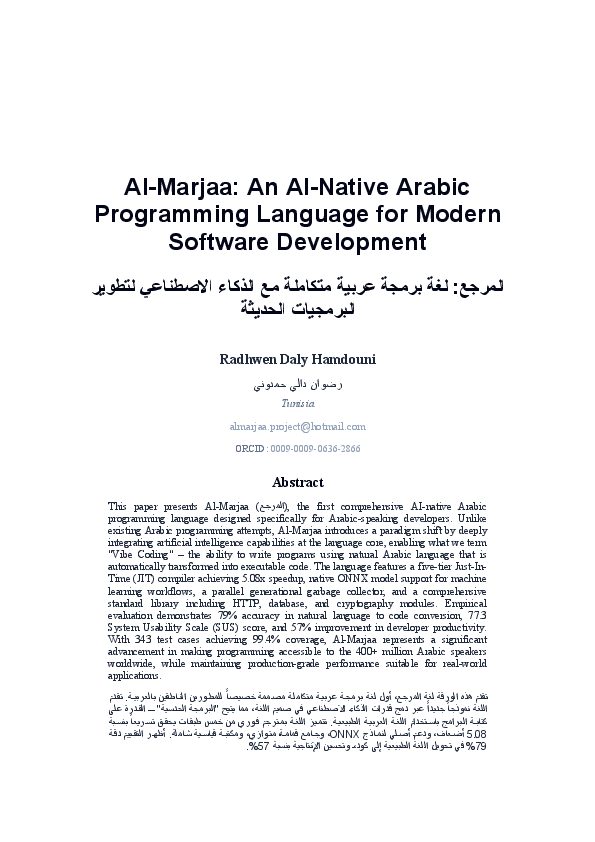 (PDF) Al-Marjaa: An AI-Native Arabic Programming Language for Modern ...