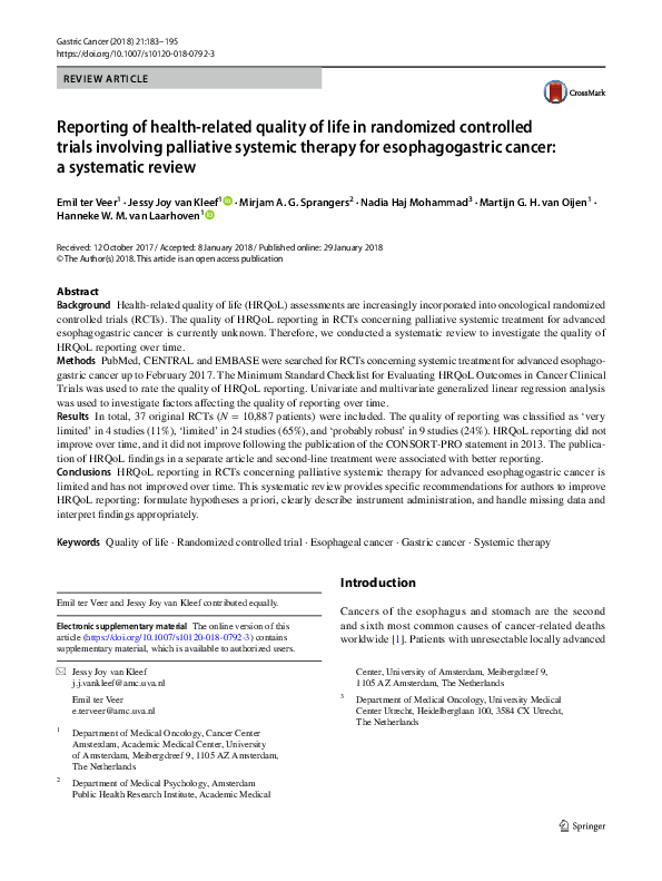 (PDF) Reporting of health-related quality of life in randomized ...