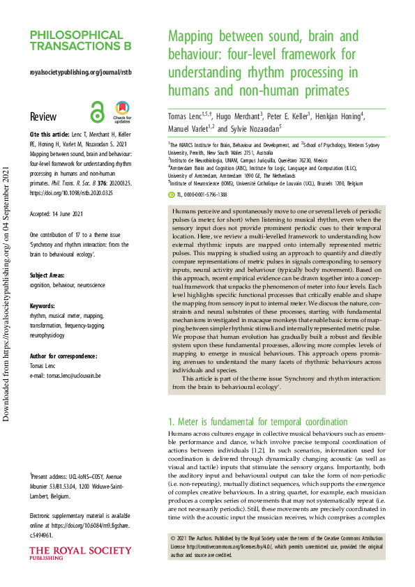 (PDF) Mapping between sound, brain and behaviour: four-level framework ...