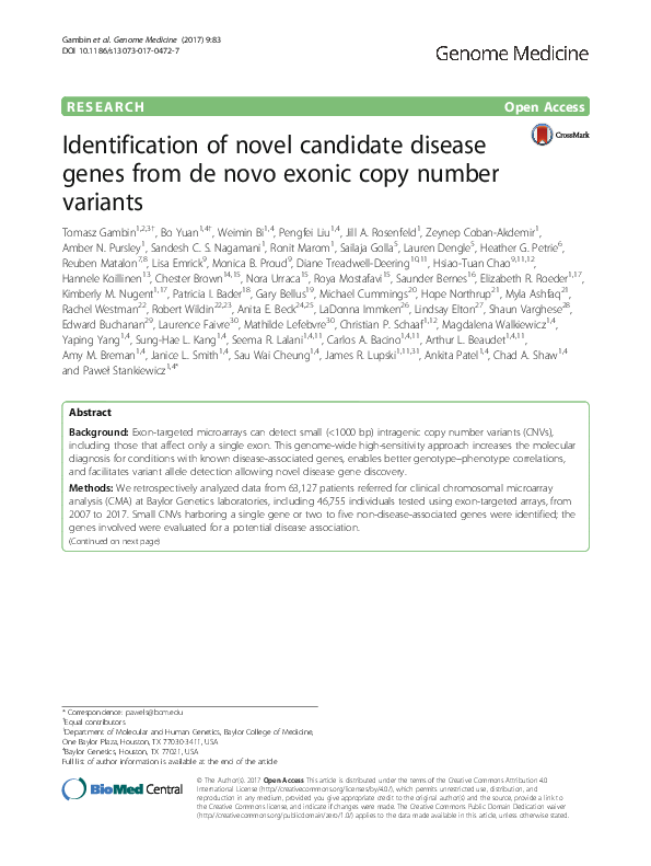(PDF) Identification of novel candidate disease genes from de novo ...
