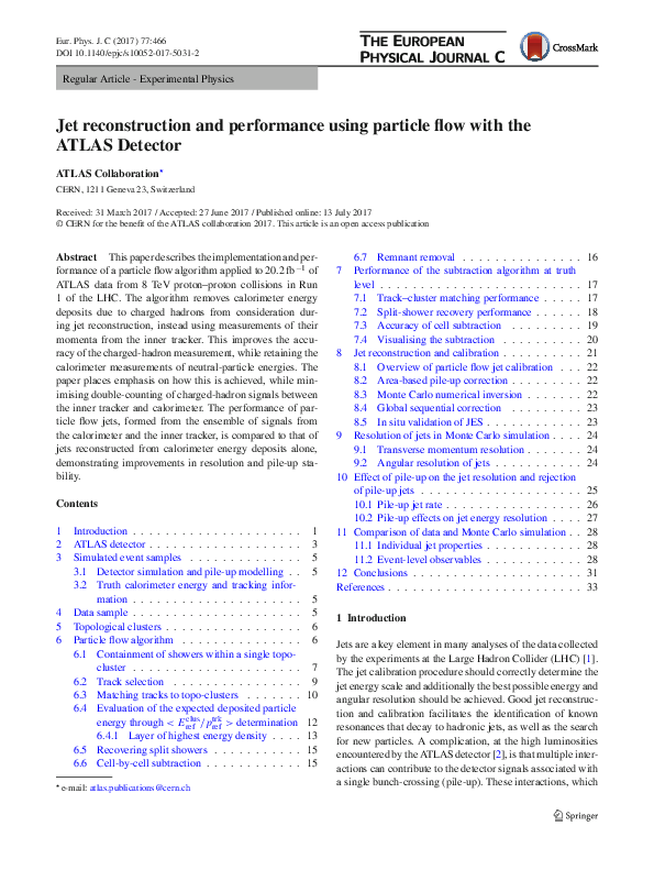 (PDF) Jet reconstruction and performance using particle flow with the ...