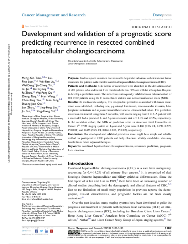 (PDF) Development and validation of a prognostic score predicting ...