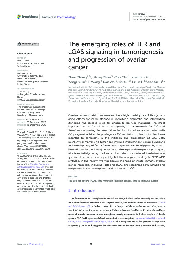 (PDF) The emerging roles of TLR and cGAS signaling in tumorigenesis and ...