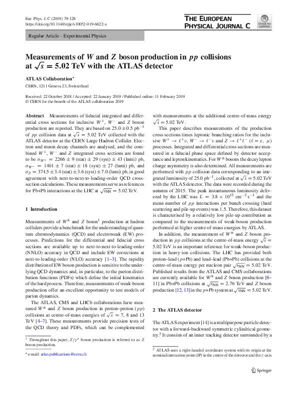 (PDF) Measurements of W and Z boson production in pp collisions at ...