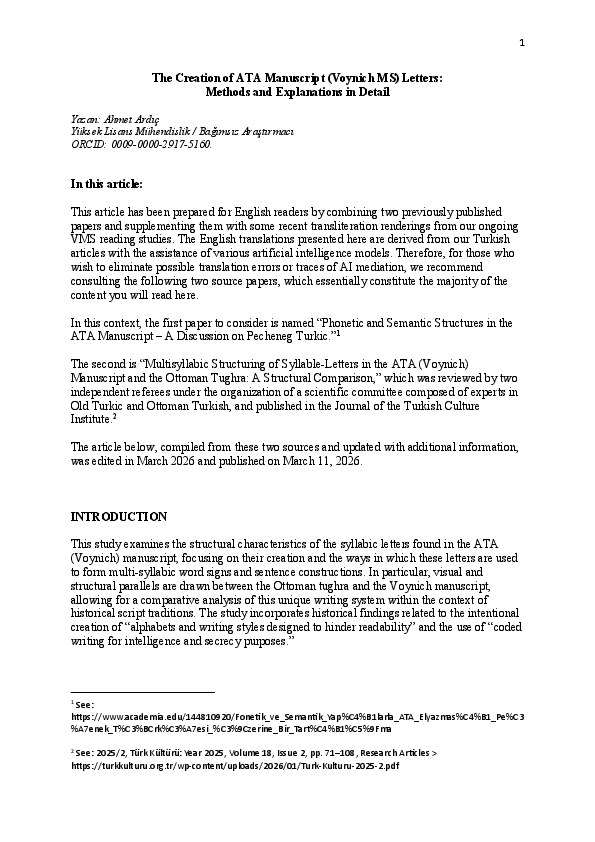 (PDF) The Creation of ATA Manuscript (Voynich MS) Letters: Methods and ...