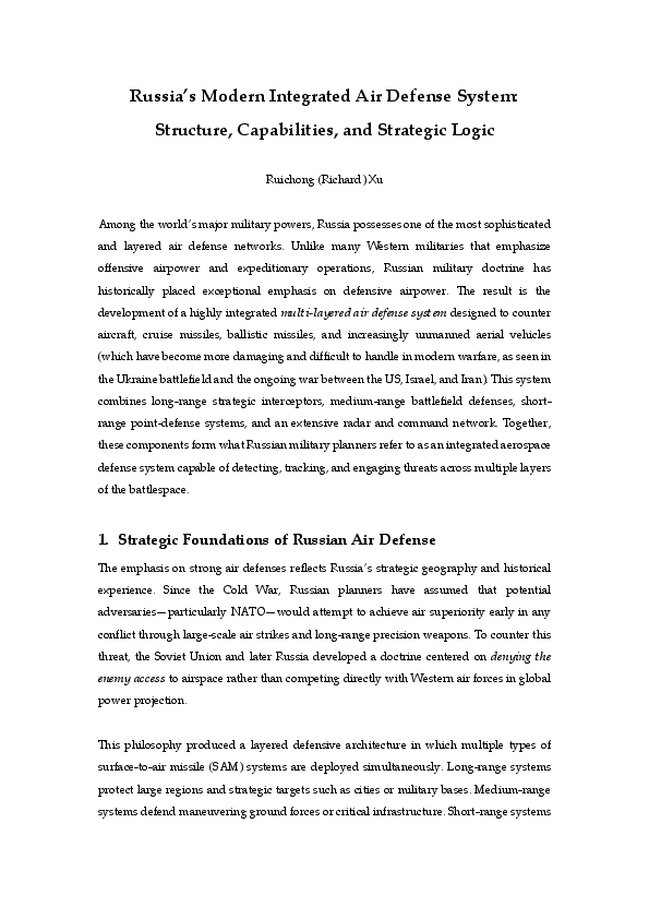 (PDF) Russia's Modern Integrated Air Defense System: Structure ...