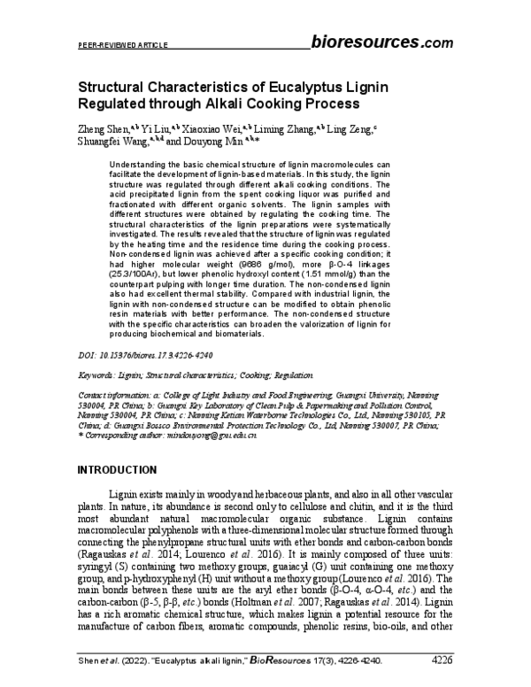 (PDF) Structural characteristics of eucalyptus lignin regulated through ...