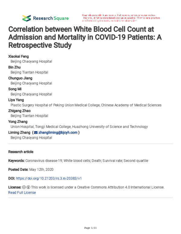 (PDF) Correlation between White Blood Cell Count at Admission and ...