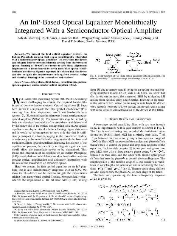 (PDF) An InP-Based Optical Equalizer Monolithically Integrated With a ...