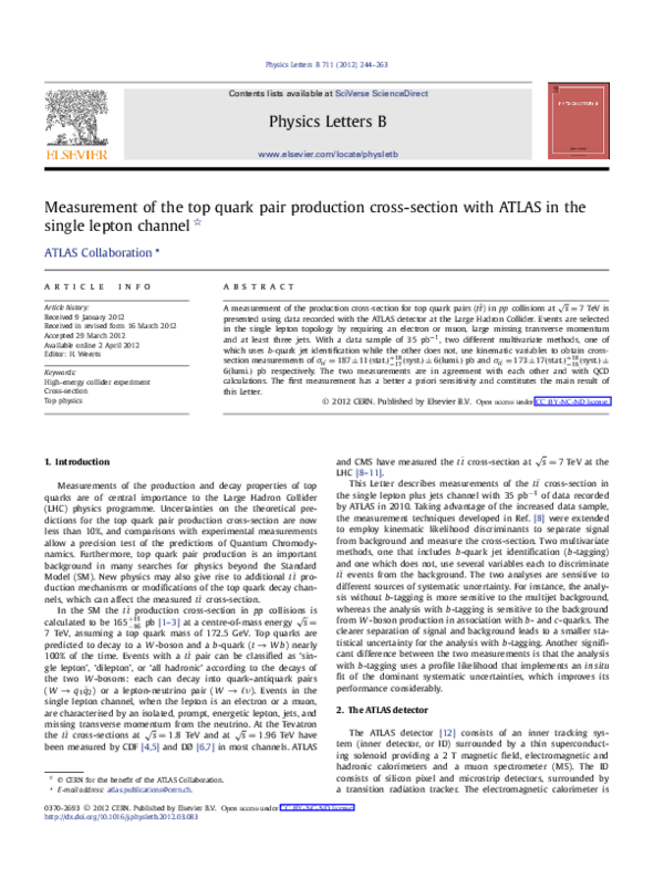 (PDF) Measurement of the top quark pair production cross-section with ...