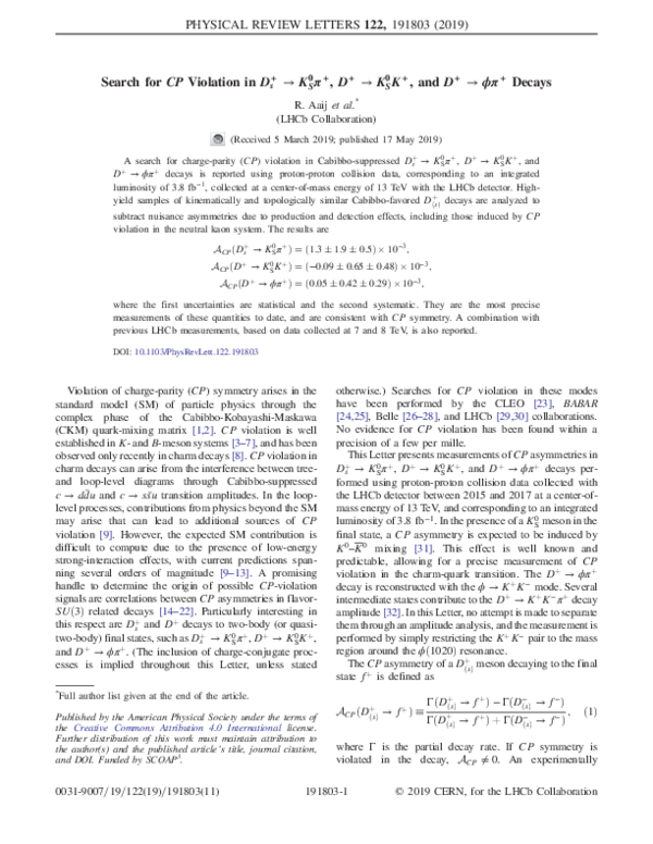 (PDF) Search for C P Violation in D