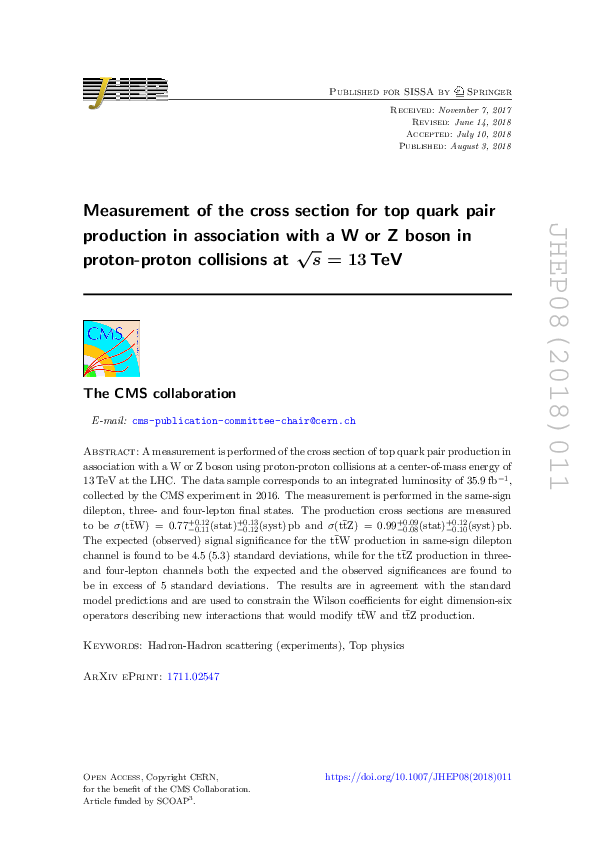 (PDF) Measurement of the cross section for top quark pair production in ...