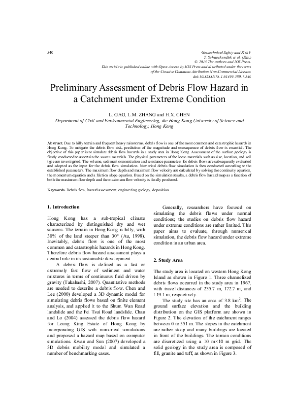 (PDF) Preliminary Assessment of Debris Flow Hazard in a Catchment under ...