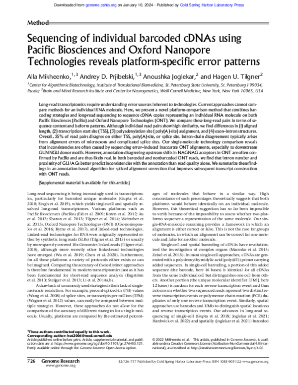 (PDF) Sequencing of individual barcoded cDNAs using Pacific Biosciences ...