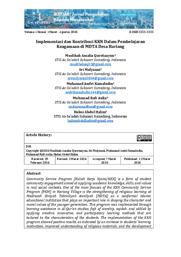 (PDF) Implementasi dan Kontribusi KKN Dalam Pembelajaran Keagamaan di ...