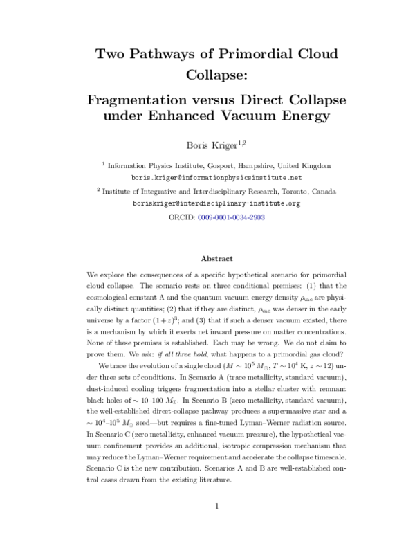 (PDF) Two Pathways of Primordial Cloud Collapse: Fragmentation versus ...