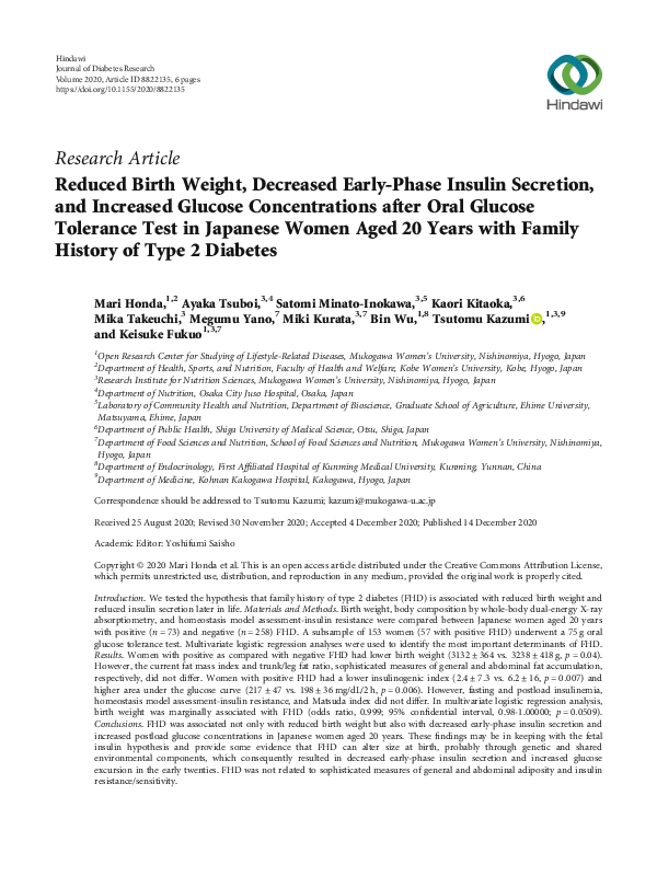 (PDF) Reduced Birth Weight, Decreased Early-Phase Insulin Secretion ...