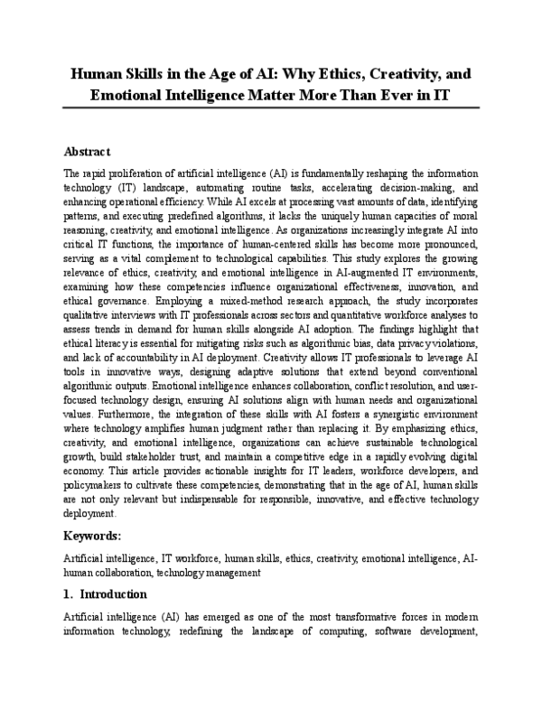 (PDF) Human Skills in the Age of AI: Why Ethics, Creativity, and ...