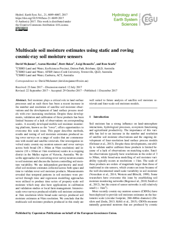 (PDF) Multiscale soil moisture estimates using static and roving cosmic ...