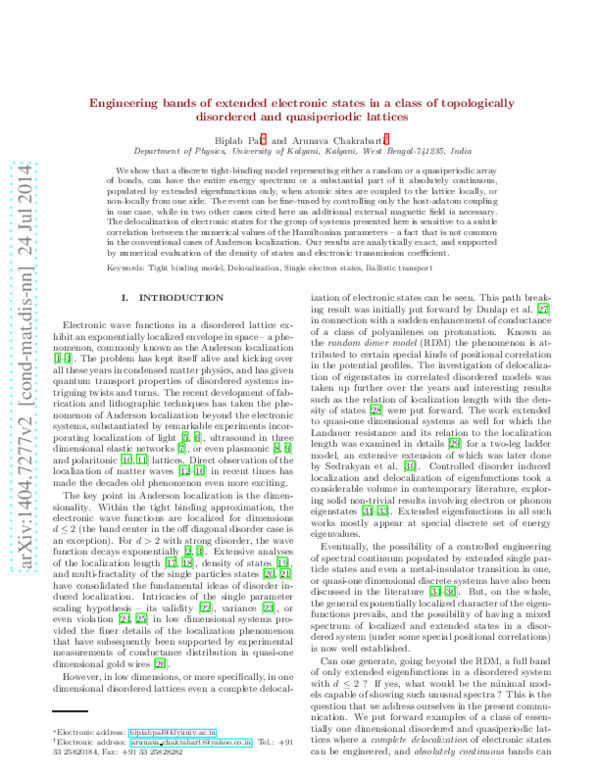 (PDF) Engineering bands of extended electronic states in a class of ...