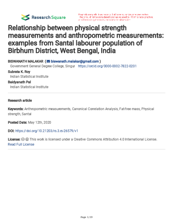 (PDF) Relationship between physical strength measurements and ...