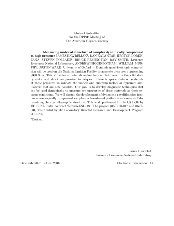 (PDF) Measuring material structure of samples dynamically compressed to ...