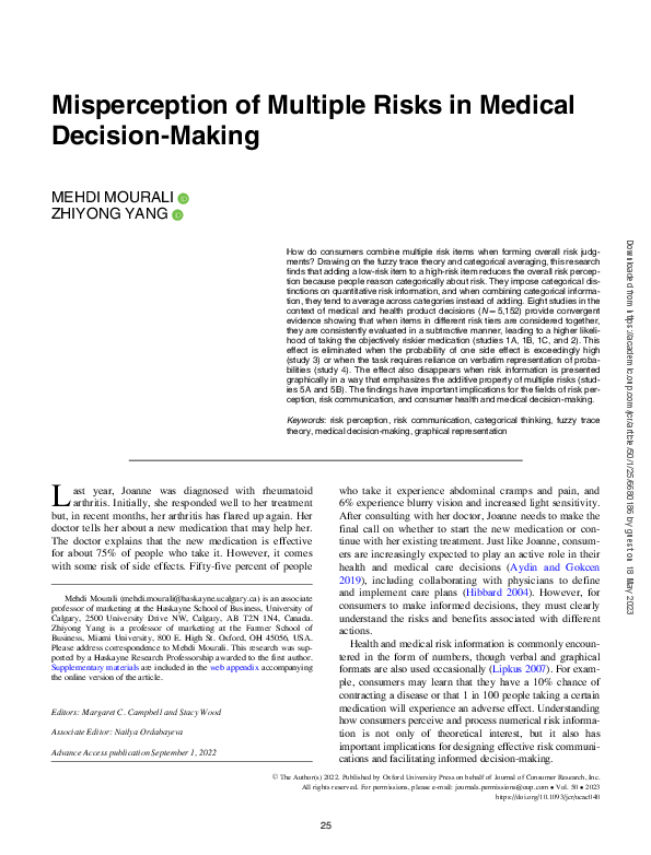 (PDF) Misperception of Multiple Risks in Medical Decision-Making