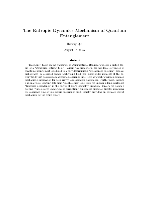 (PDF) The Entropic Dynamics Mechanism of Quantum Entanglement