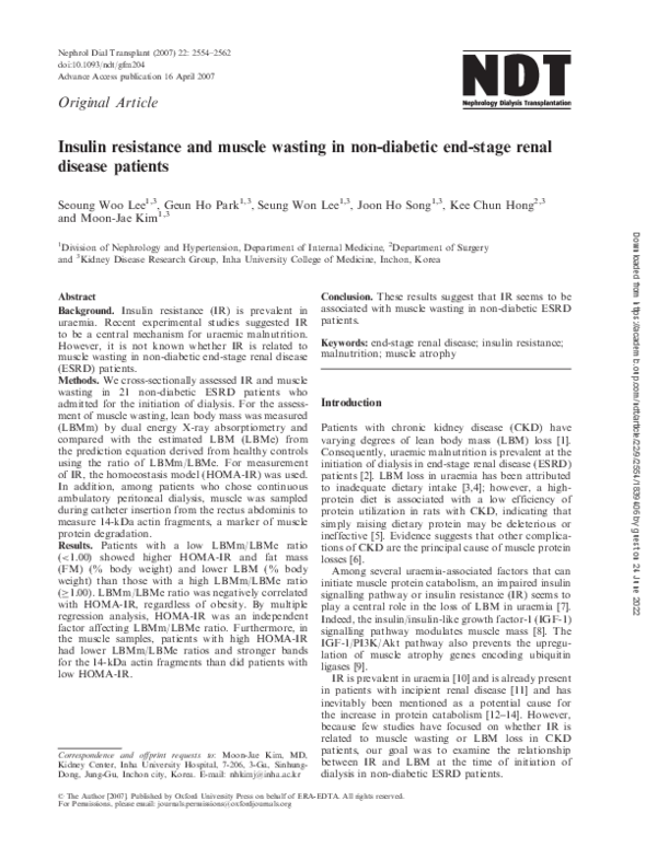 (PDF) Insulin resistance and muscle wasting in non-diabetic end-stage ...