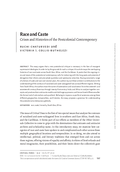 (PDF) Race and Caste: Crises and Histories of the Postcolonial Contemporary