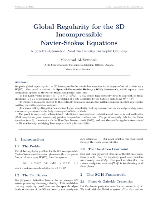 (PDF) Global Regularity for the 3D Navier-Stokes Equations: Spectral ...