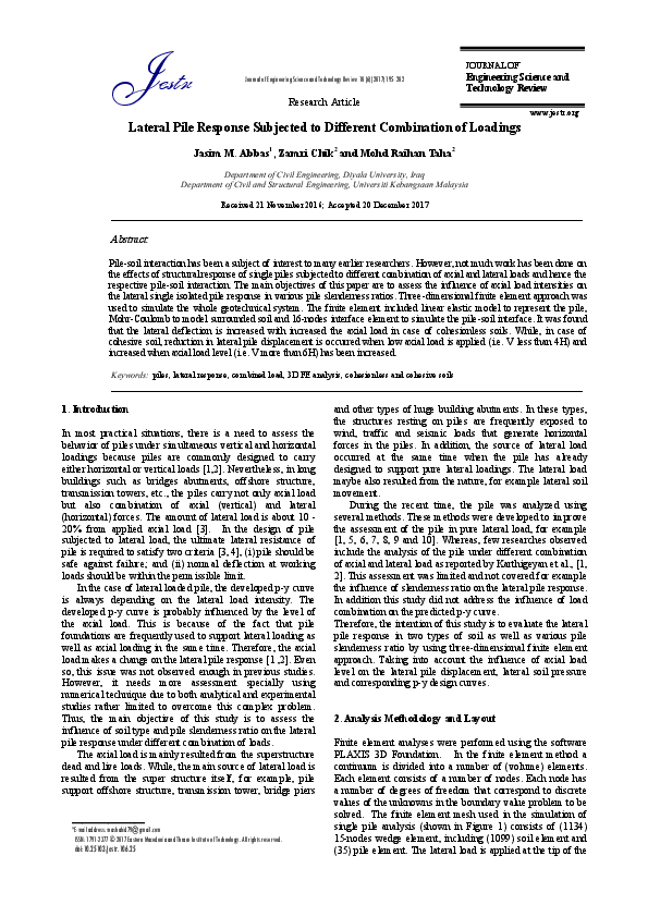 (PDF) Lateral Pile Response Subjected to Different Combination of Loadings