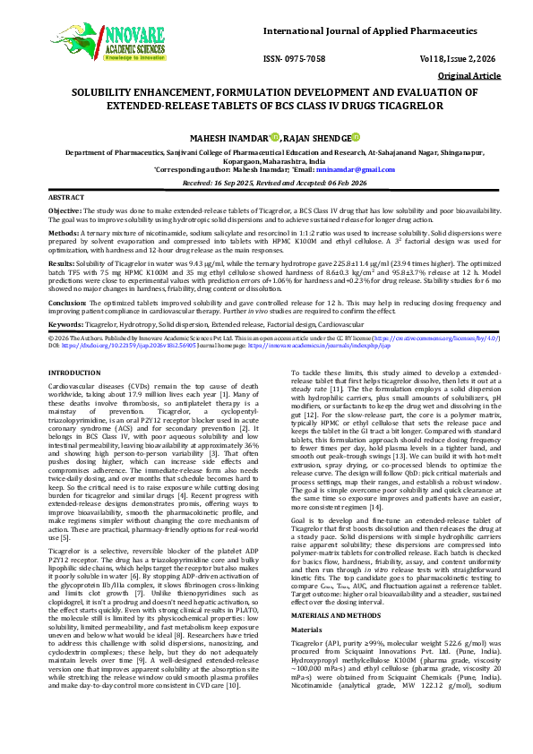 (PDF) SOLUBILITY ENHANCEMENT, FORMULATION DEVELOPMENT AND EVALUATION OF ...